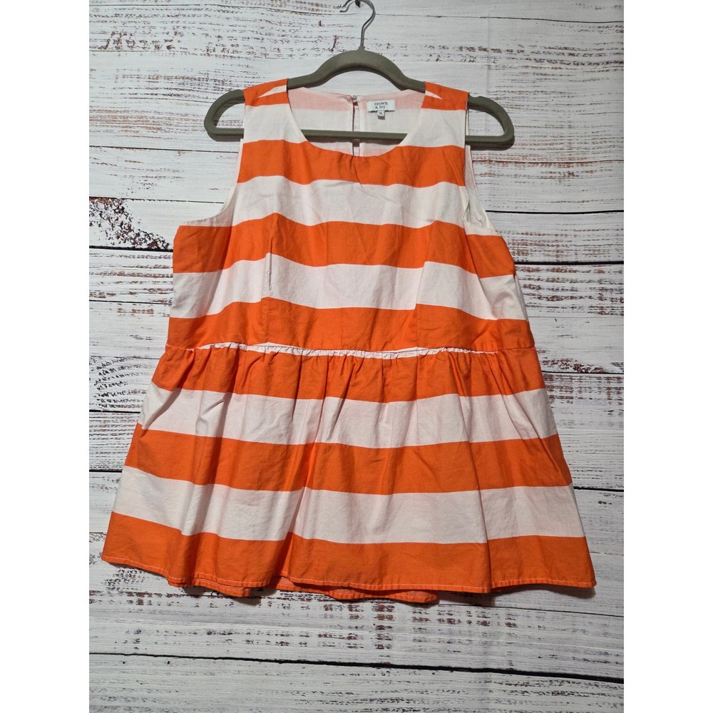 Crown & Ivy Women XL Orange White Striped Sleeveless Peplum Babydoll Top Blouse